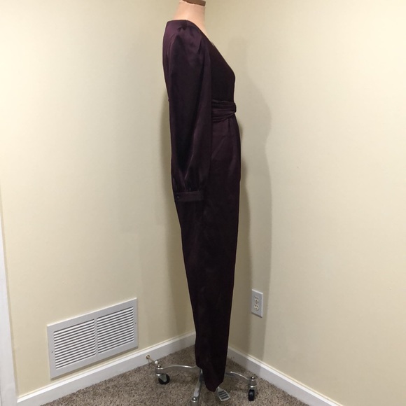 Ieena for Mac Duggal Plunge V-Neck Puff Long Sleeve Jumpsuit Size 8 Plum Purple - Picture 4 of 12